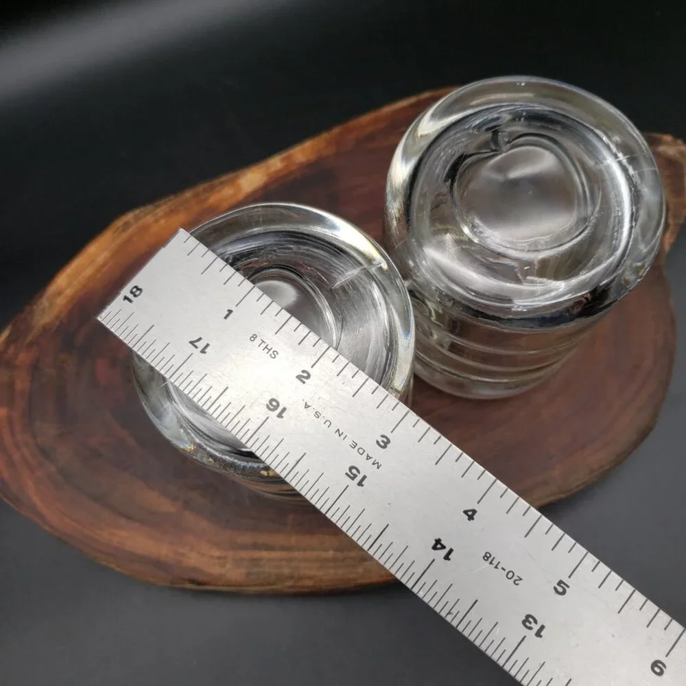 Vintage Heavy Ribbed Glass Jar Pair Apple Lid 4.25